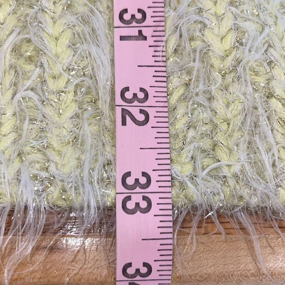 Anthropologie Womens Larkin Shimmer Metallic Fuzzy Eyelash Cardigan Yellow Large - Image 8