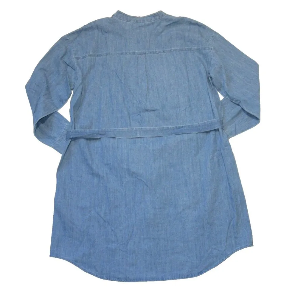 NWT Eileen Fisher Mandarin Collar Shirtdress Blue Organic Cotton Drapey Denim M - Image 4