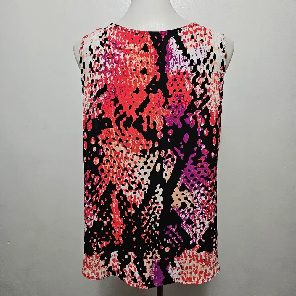 Worthington Magenta Animal Print Ruffled Sleeveless Satin Blouse Size Large - Image 5