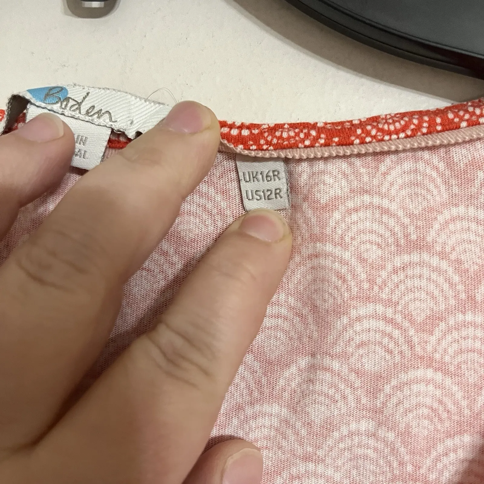 Boden Melinda Dress Jersey Women's Size 12 R Orange White Print Sleeveless - Image 2