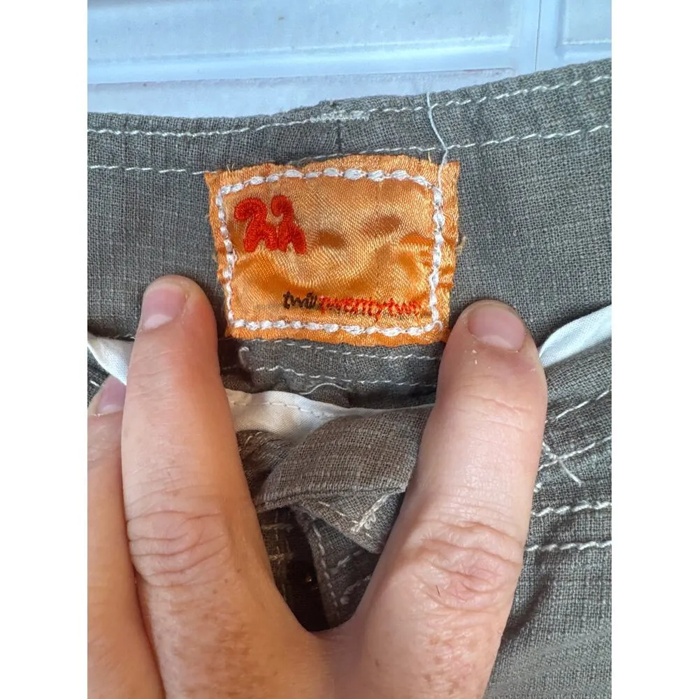 TwoTwentyTwo Capri Pants Size 28 Linen Cotton Blend Adjustable Hem Casual Khaki Orange - Image 4