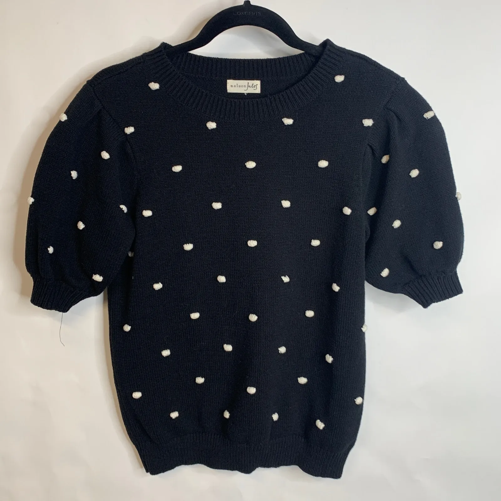 Maison Jules Black Short Sleeve Sweater Cream Popcorn Texture Sz Small - Image 5