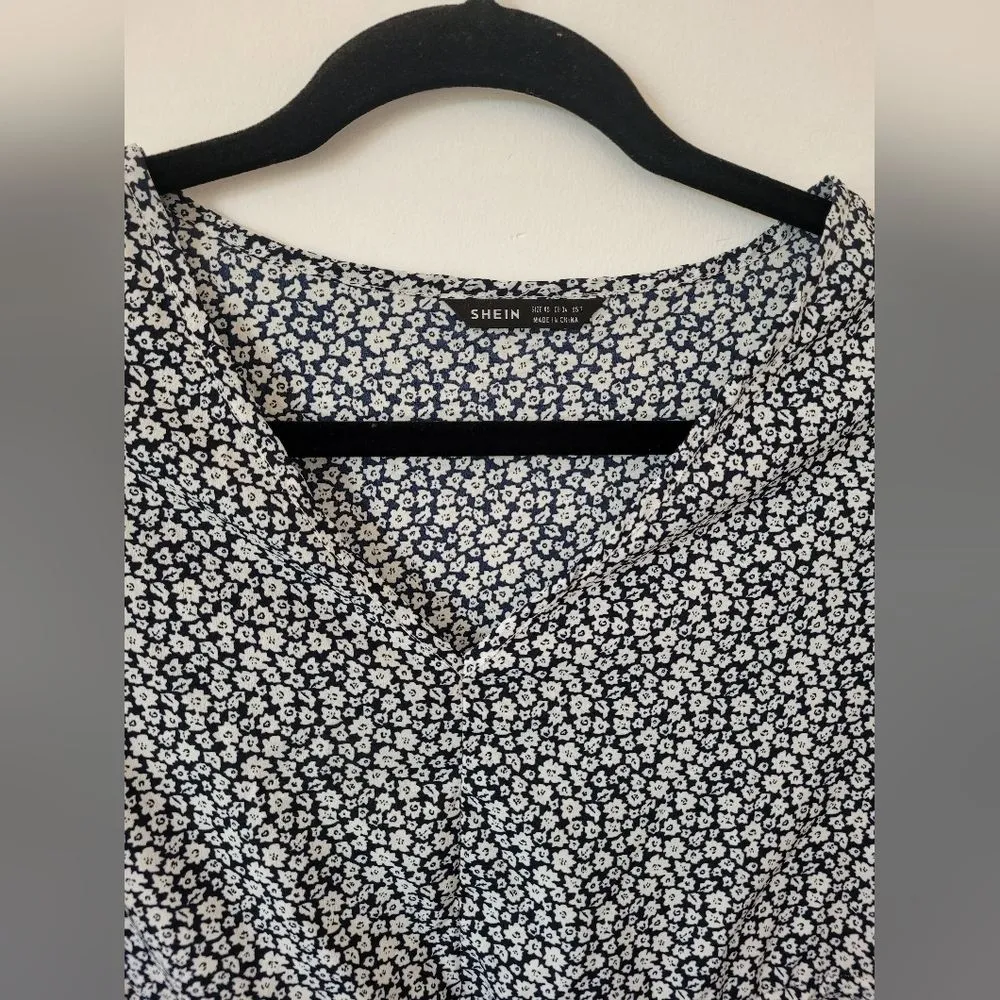 Ditsy Floral Midi Dress Fairy Flutter Flounce Cottagecore Maiden Milkmaid Navy - Image 9