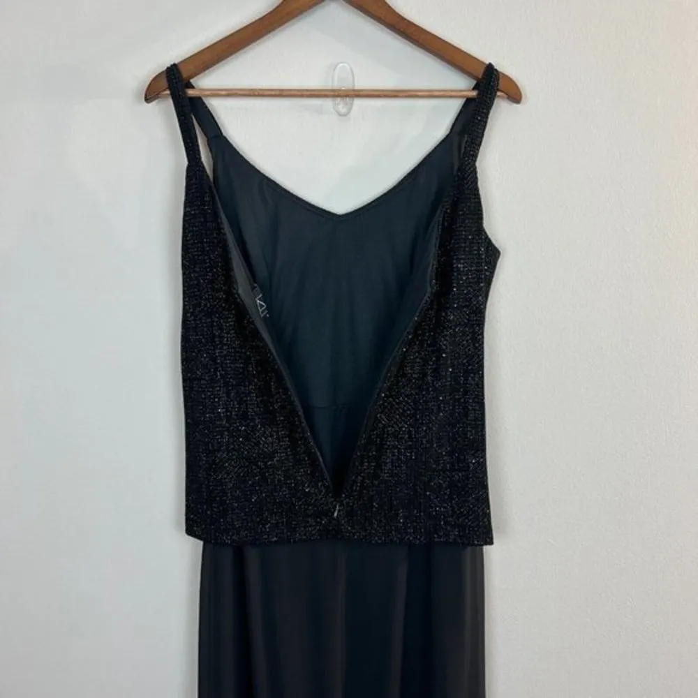 Alex Evenings 2-Piece Set Long Gown Jacket 10 Black Silver Sparkle Chiffon Dress - Image 10