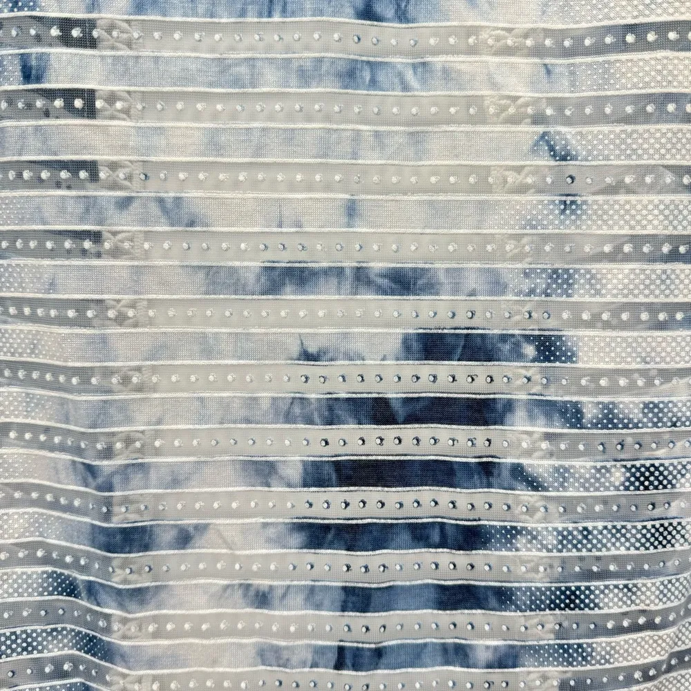 Chico’s Blue & Cream Sheer Crochet Lace Trim Open Front Lightweight Vest Sz 1/M - Image 11