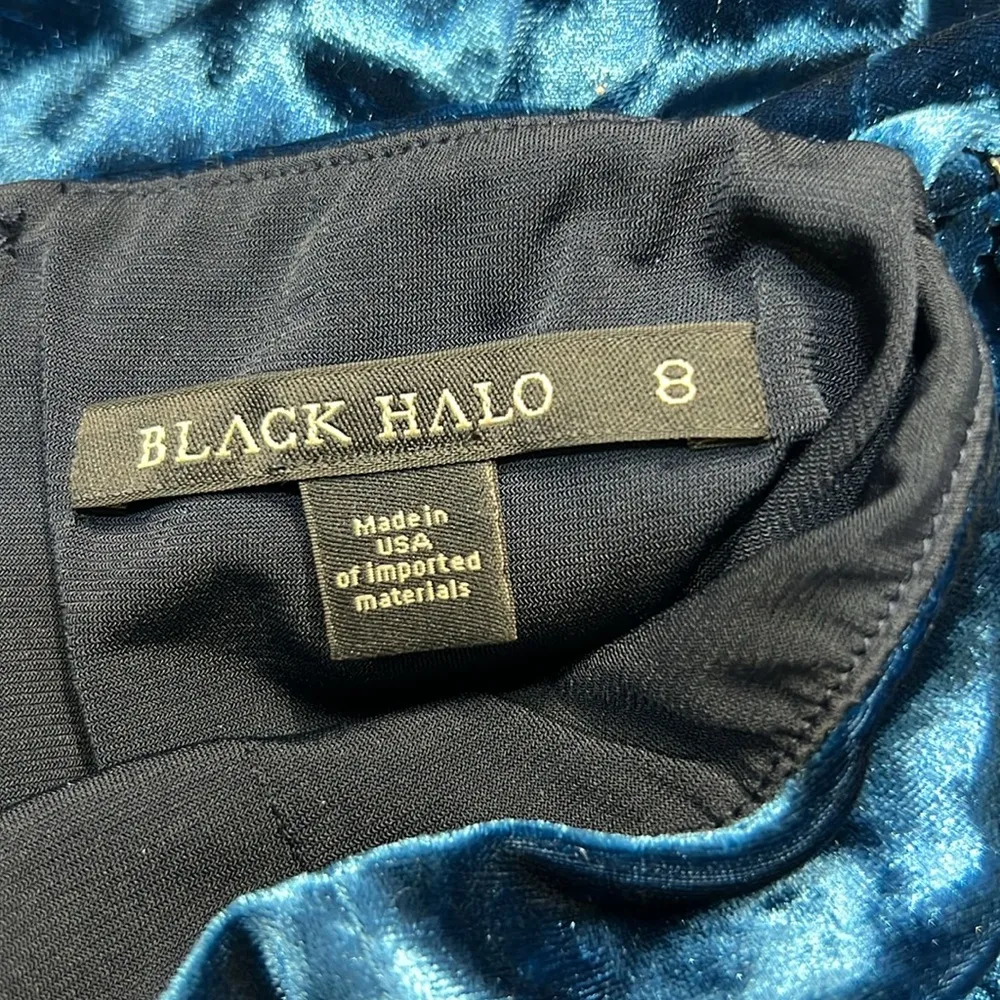 Black Halo Bowery V-Neck Velvet Ruched Ocean Splash Dress  Size 8 - Image 7