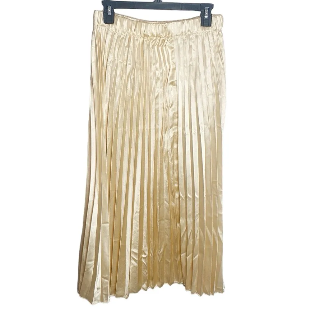 Umgee high waist pleated satin midi skirt shiny pale gold size M - Image 3