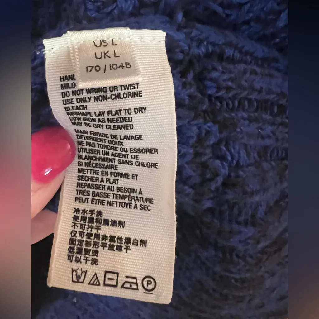 Free People High Hopes‎ Chunky Knit Open Front Cardigan in Blue Combo Size Large - Image 15