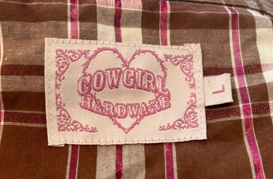 Cowgirl Hardware Pearl Snap Button Down Rhinestone Metallic Western Rodeo Plaid Brown Size L - Image 6