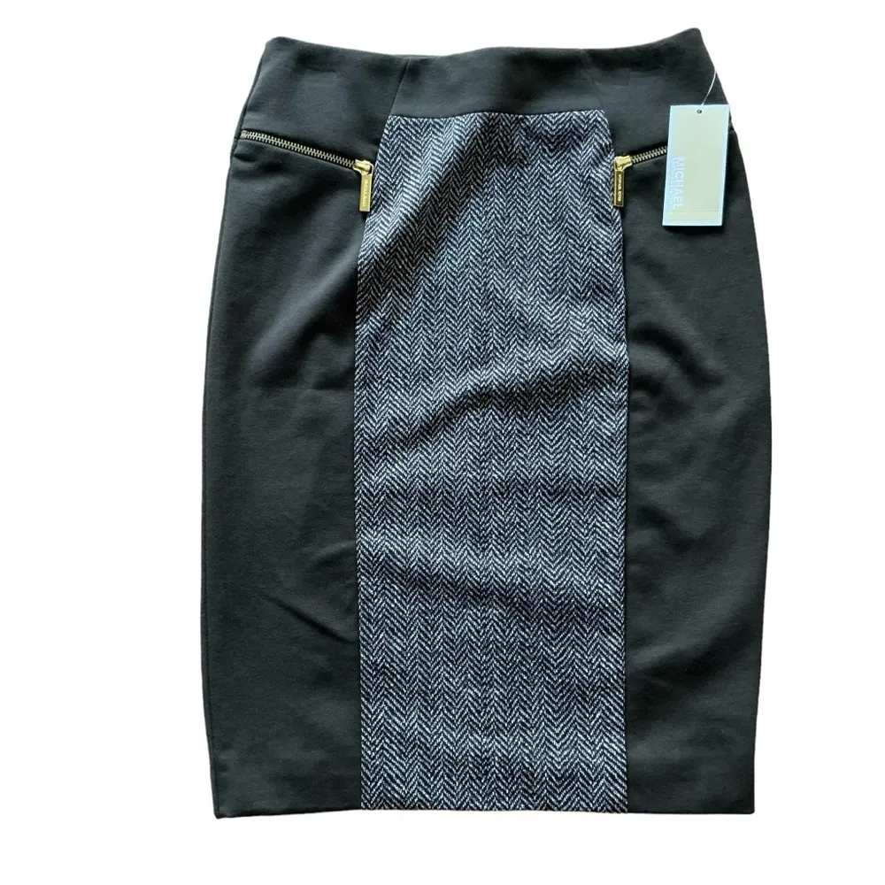 Michael Kors colorblock ponte skirt brown herringbone with gold zipper size 2 - Image 5