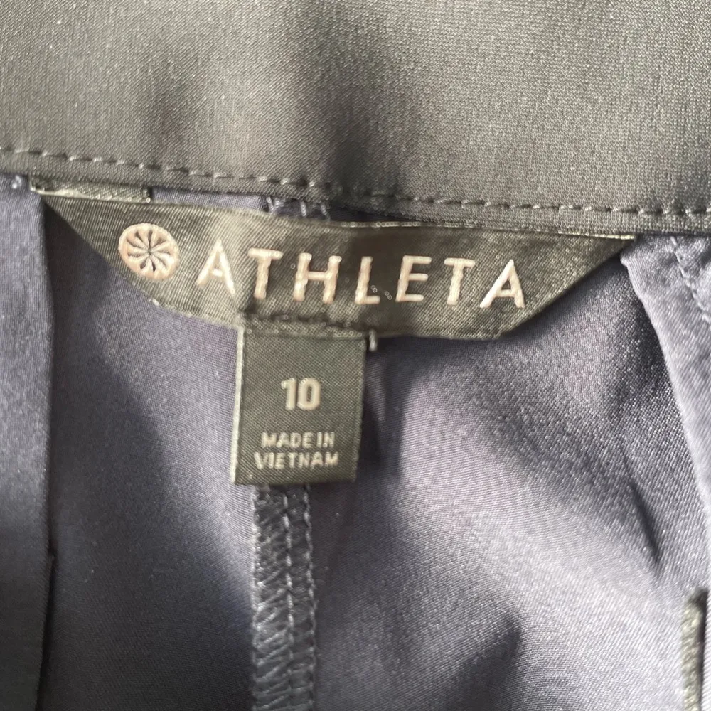Athleta Women Wide Leg Navy Blue w Black Pinstripe “Tux”Athletic Pants - Image 9