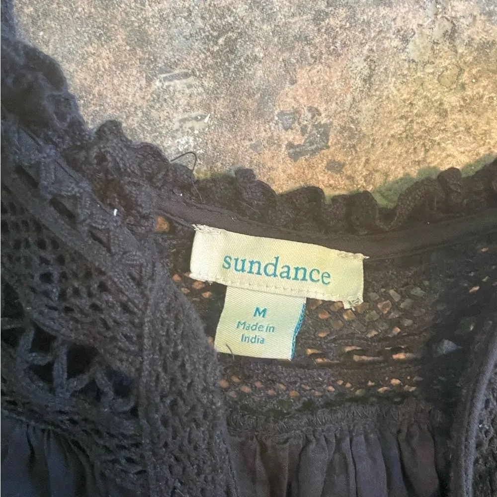 Sundance Alair Black Boho Crochet Tiered Midi Dress Size Medium - Image 7