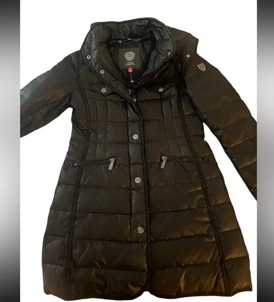 Vince camuto‎ women's size small full zip down jacket in black w/ hood - Image 2