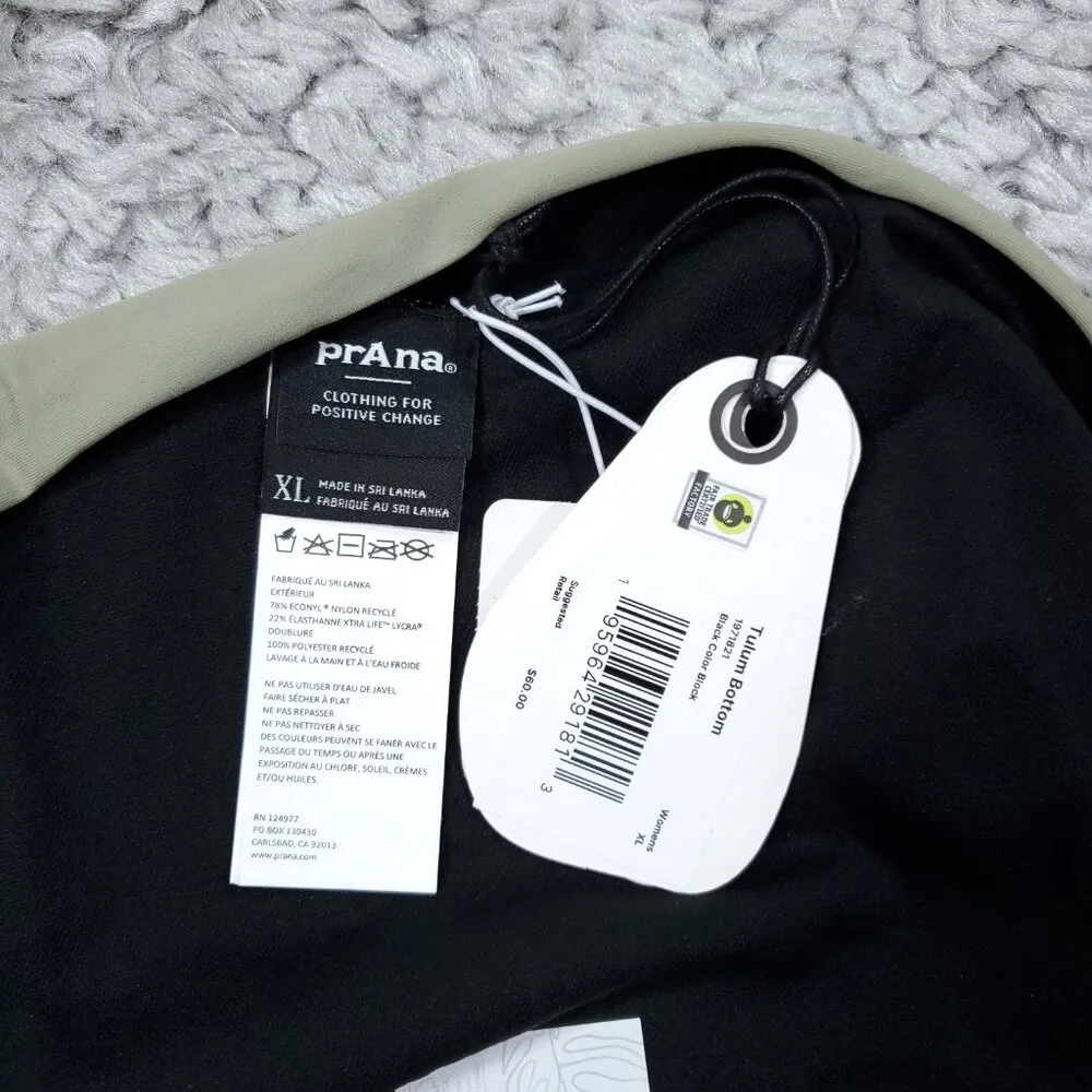 Prana Tulum Swim Bottom Black Colorblock Pink Olive Size XL Swimsuit Beach - Image 5