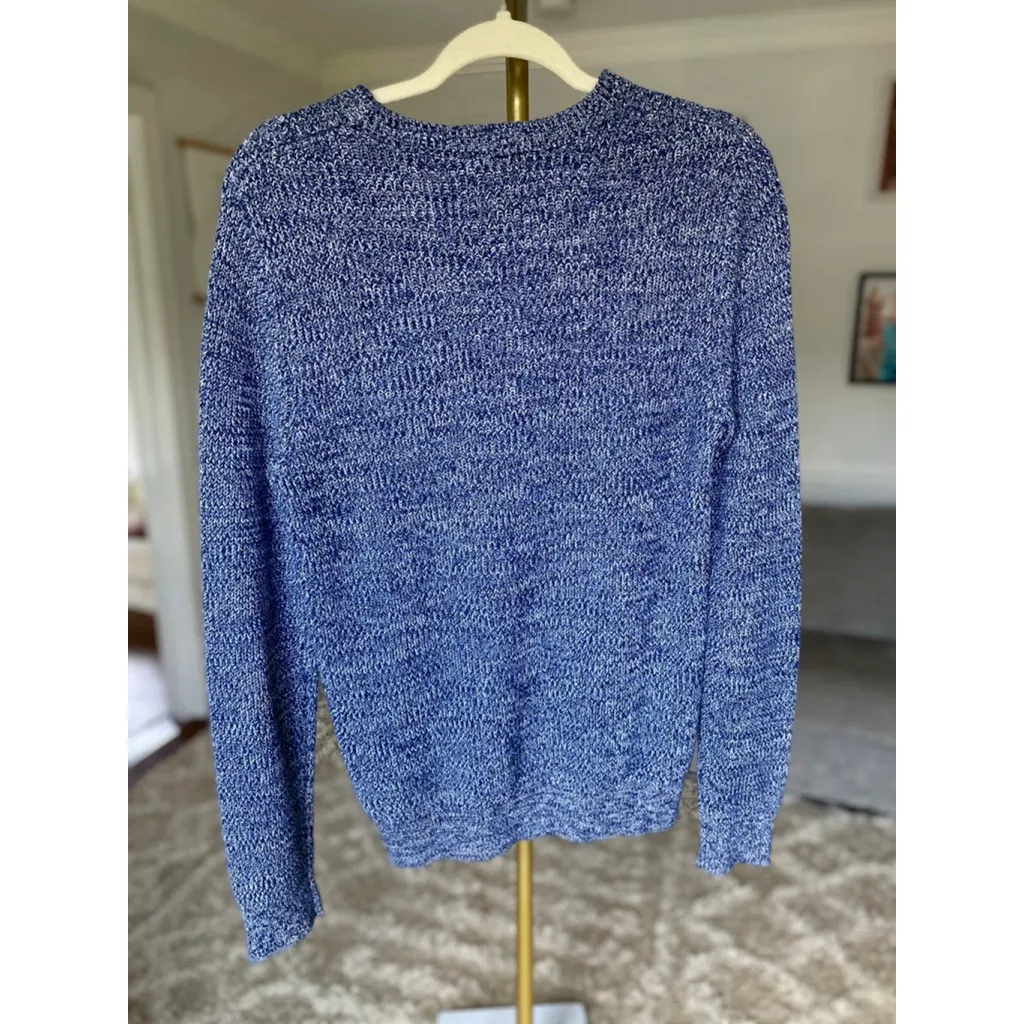 H&M Marled Knit Cotton Sweater Pullover Crewneck Blue Preppy Buttery Soft Cozy - Image 3
