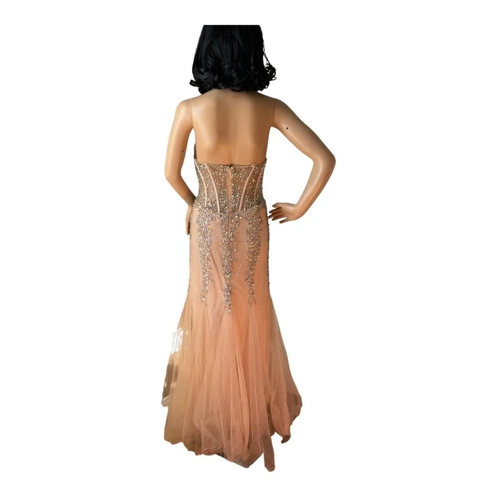 Anny Lee Mermaid Sweetheart Sheer Bodice formal dress in nude size large - Image 14