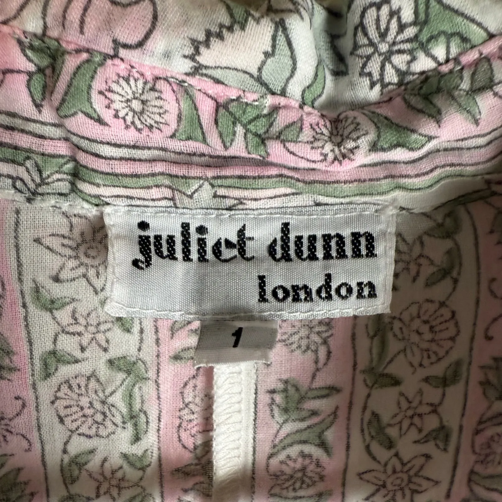 Juliet Dunn London White Floral Block Print Boho Cotton Shirt Mini Dress Size S - Image 11