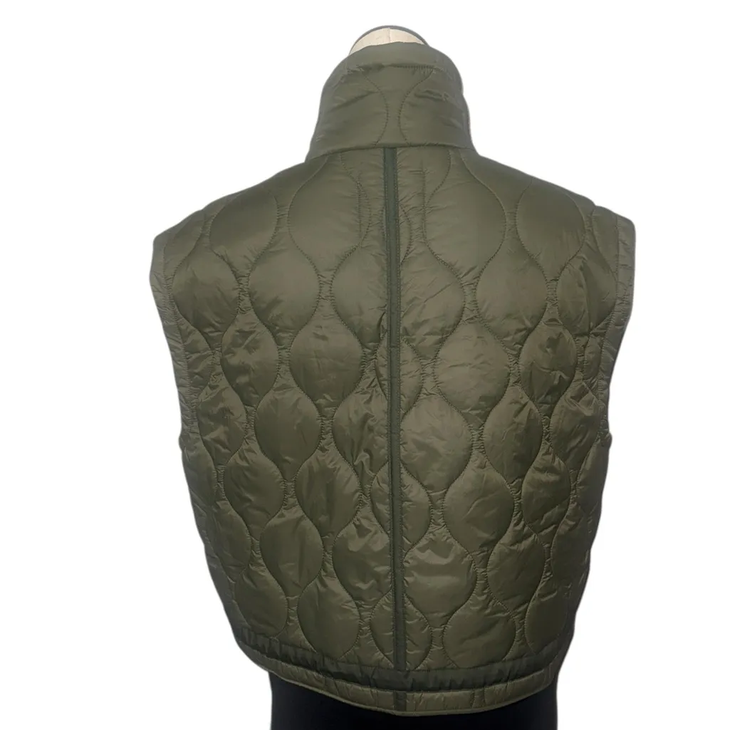 NWOT ZARA Khaki Green Puffer Jacket Sleeveless Pockets Lightweight Oversize M - Image 8