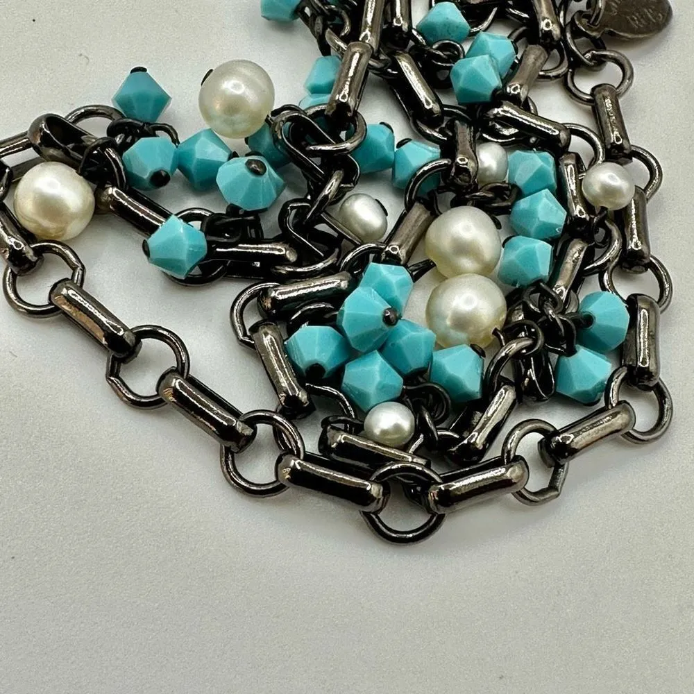 Cheryl Reis faux pearl and blue beaded necklace - Image 5