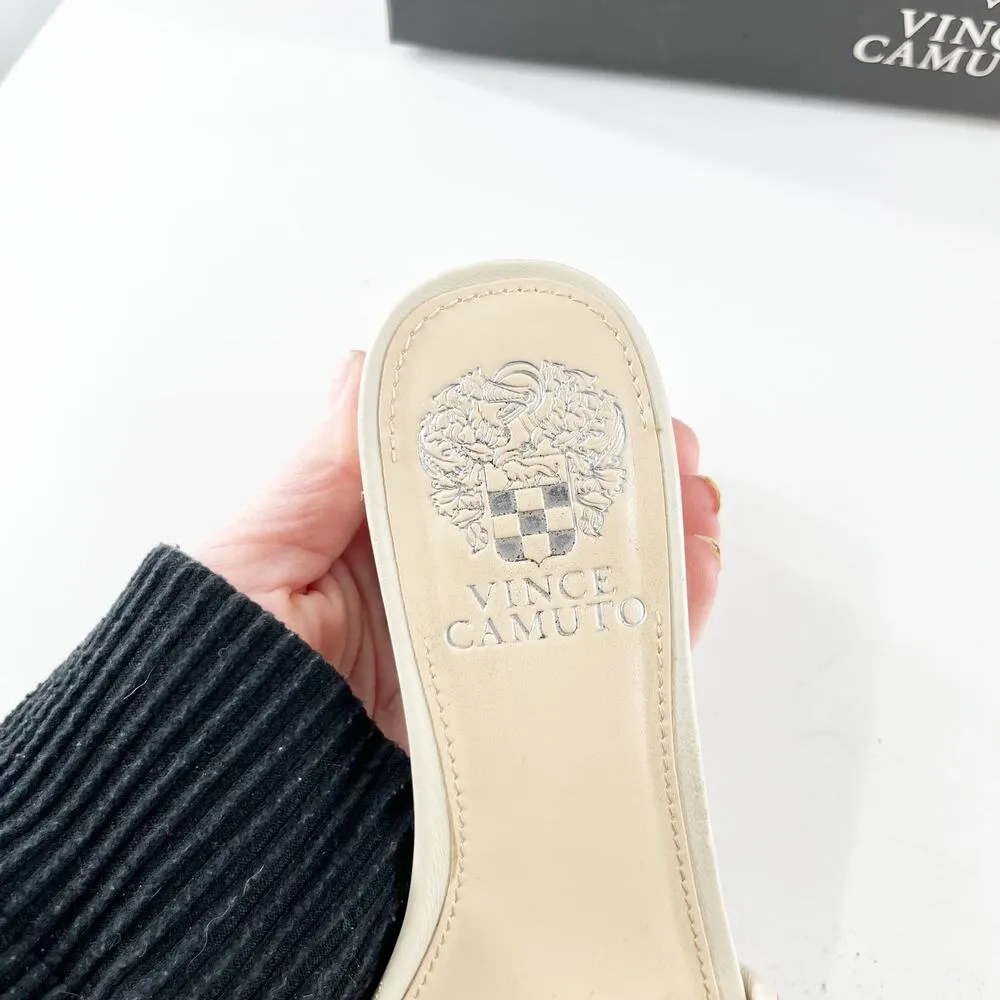 Vince Camuto Semtera Woven Block Heel Leather Slide Sandals Cream 5.5 - Image 8