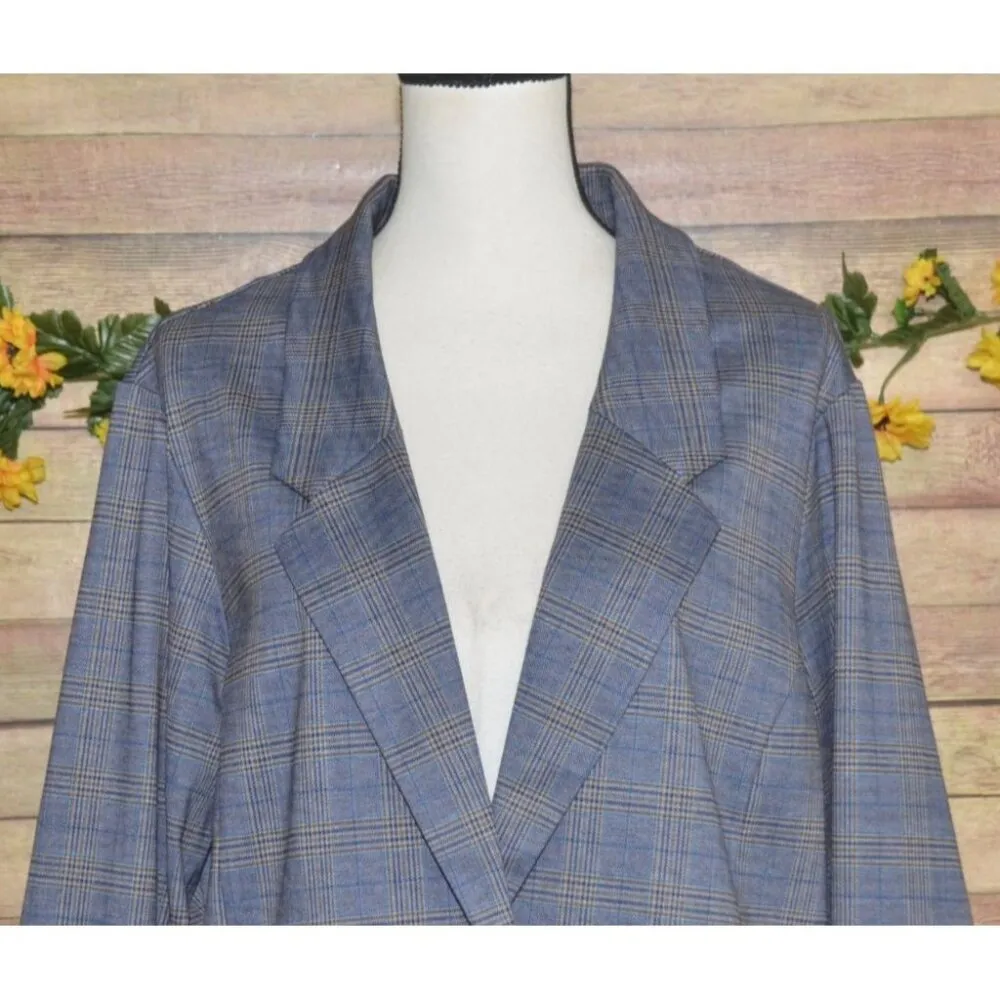NWT Liverpool Boyfriend Blazer Womens 2X Blue Khaki Plaid Jacket Academia Preppy - Image 3