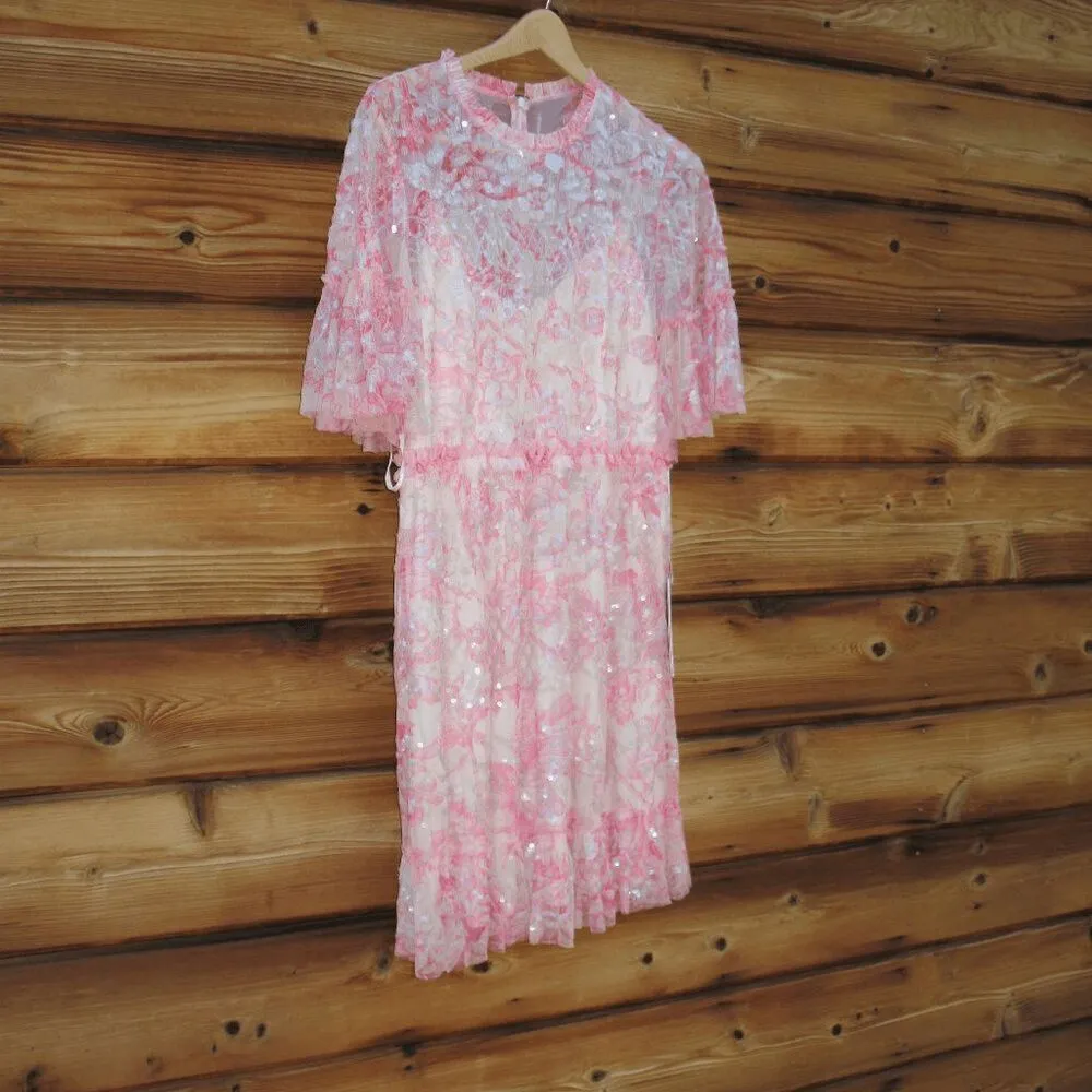 MAC DUGGAL  9148 Womens Pink Flounce Sleeve Floral Embellished Dress 12 - Image 6