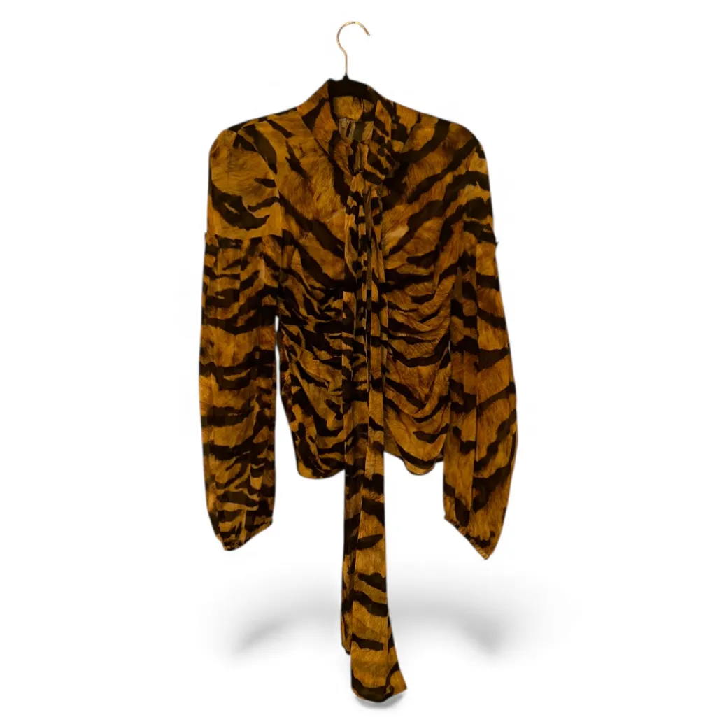 Dolce & Gabbana Sheer Silk Tiger-Print Bow Chiffon Blouse (Size Approx S) RARE - Image 5