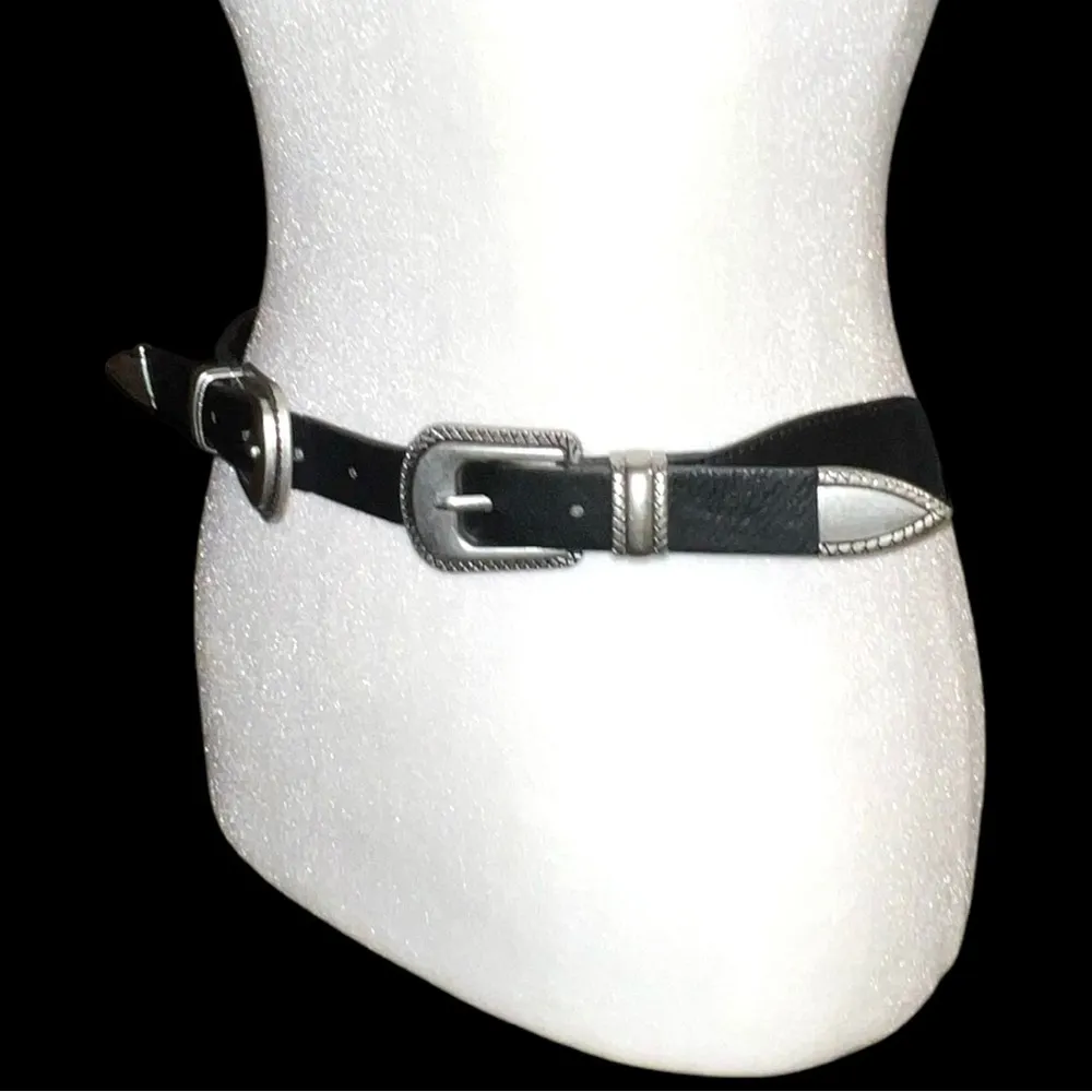 Black Double Buckle snap back Belt with Silver Accents - Image 5