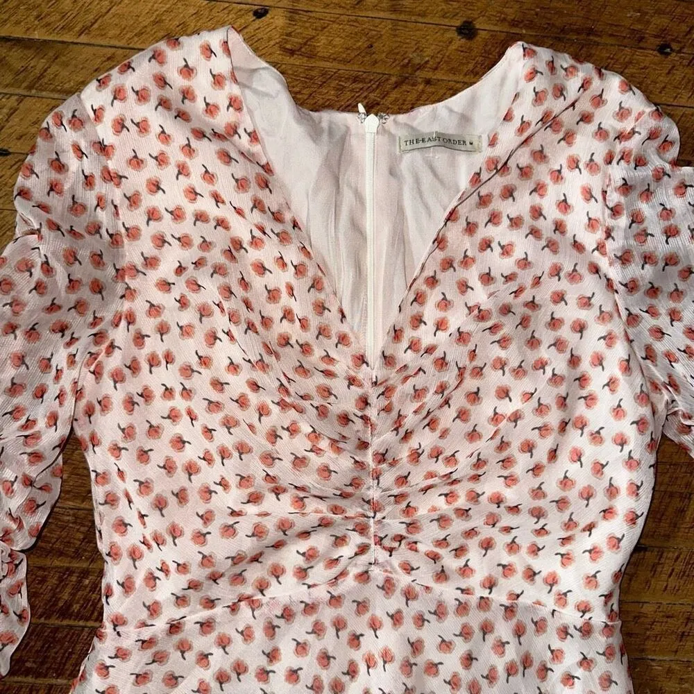 East Order Fin Apricot Floret ruched layered sheer M dress Red Size M - Image 3