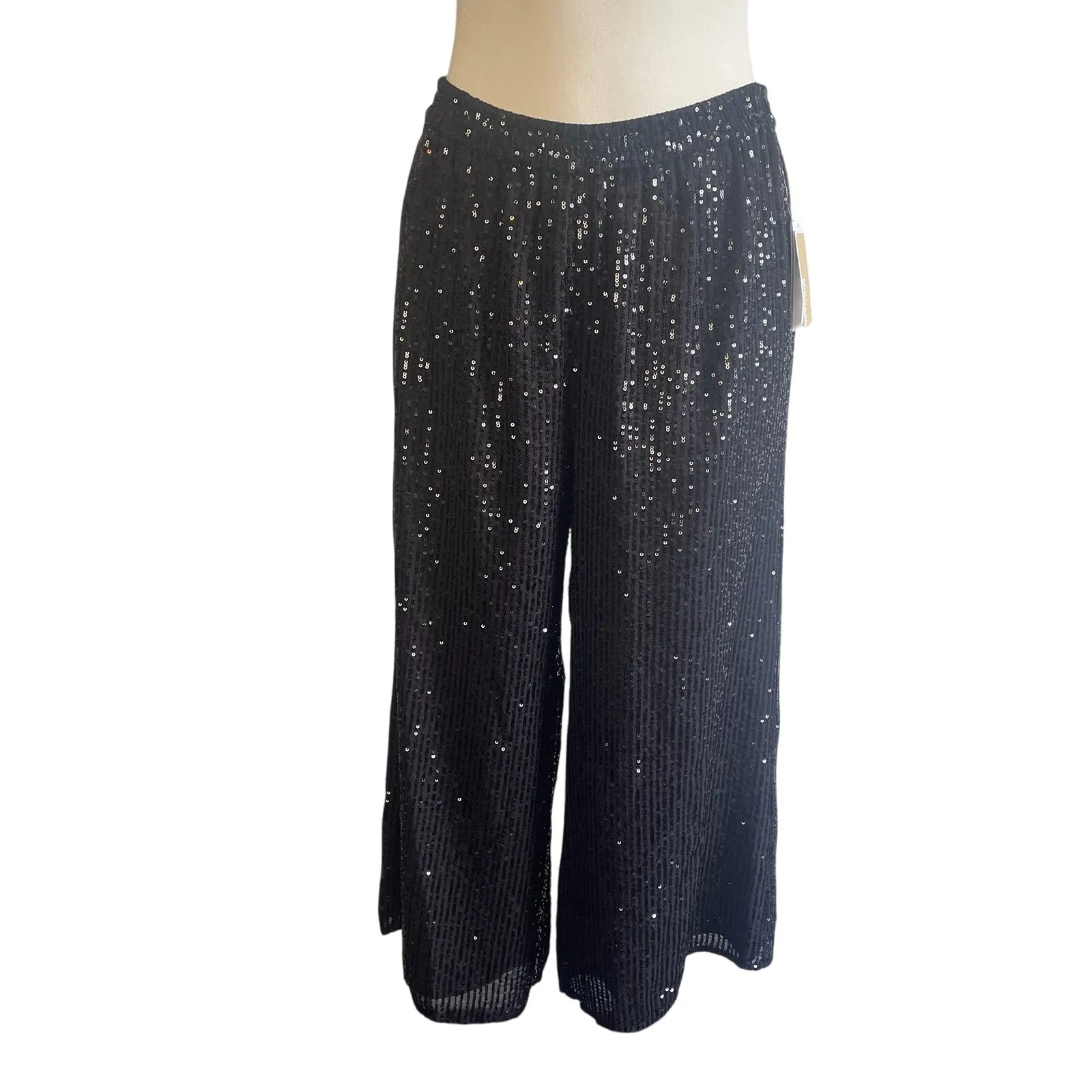 Michael‎ Kors Black Sequin Wide Leg Cropped Pants Women's Size M - Image 2