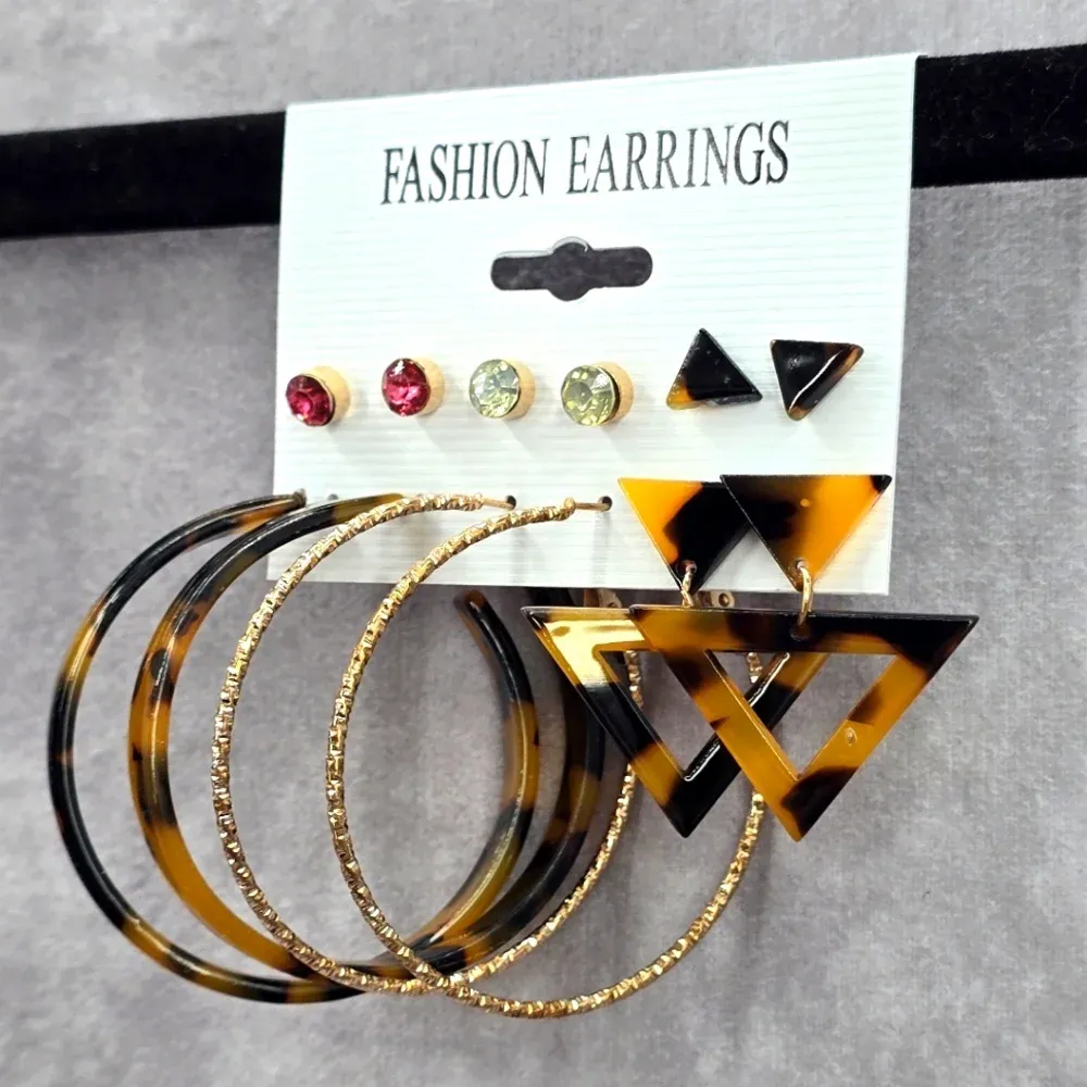 Brown Gold Hoop Stud Dangle Set Six Earrings Fashion Boho Retro‎ Jewelry JB2-16 - Image 2