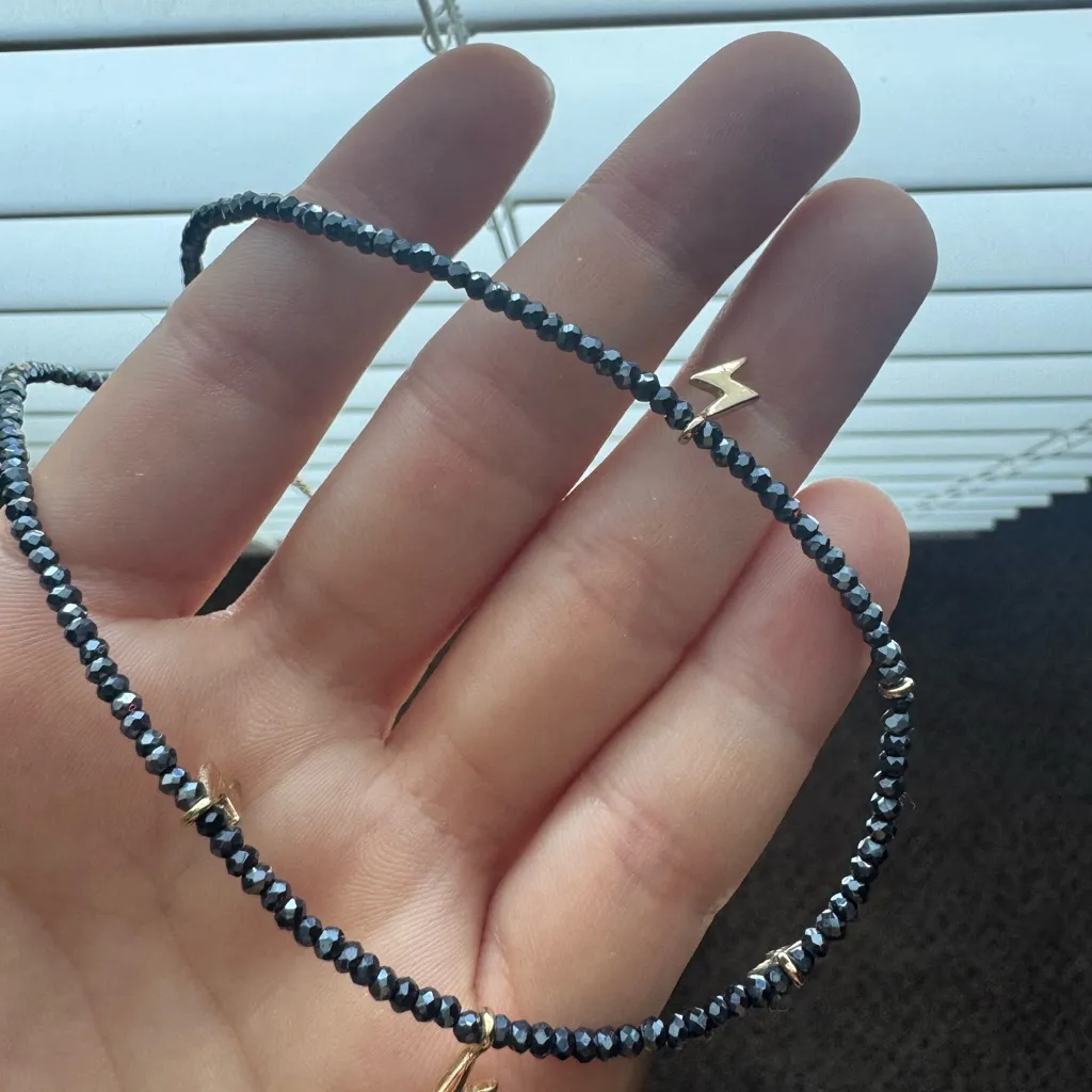 Navy and Gold Beaded Necklace Blue - Image 2