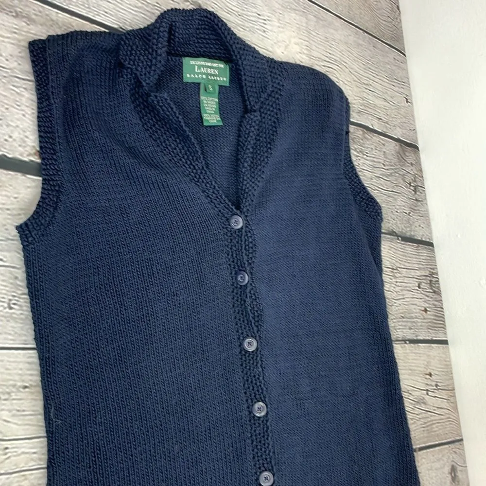 Lauren Ralph Lauren Navy Blue Knit Vest sleeveless cotton size Small - Image 2