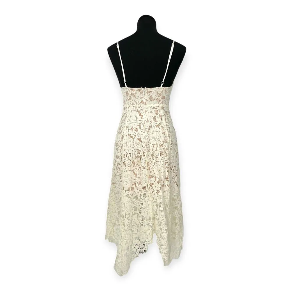 Lulus | Small | One Wish White Floral Eyelash Lace Handkerchief Hem Midi Dress - Image 9