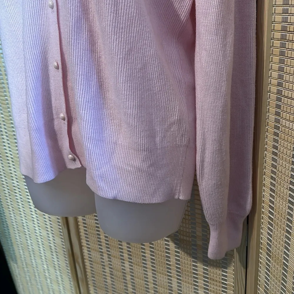 Elizabeth Williams Y2K Pale Pink Twinset Cardigan Thin Ribbed Sweater Medium - Image 8