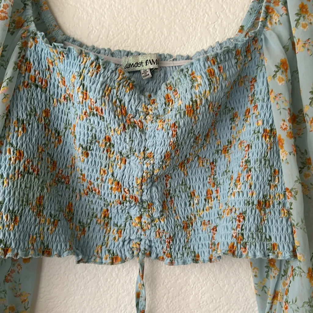 Almost Famous  Floral Blue Smocked Women's Top - Image 3