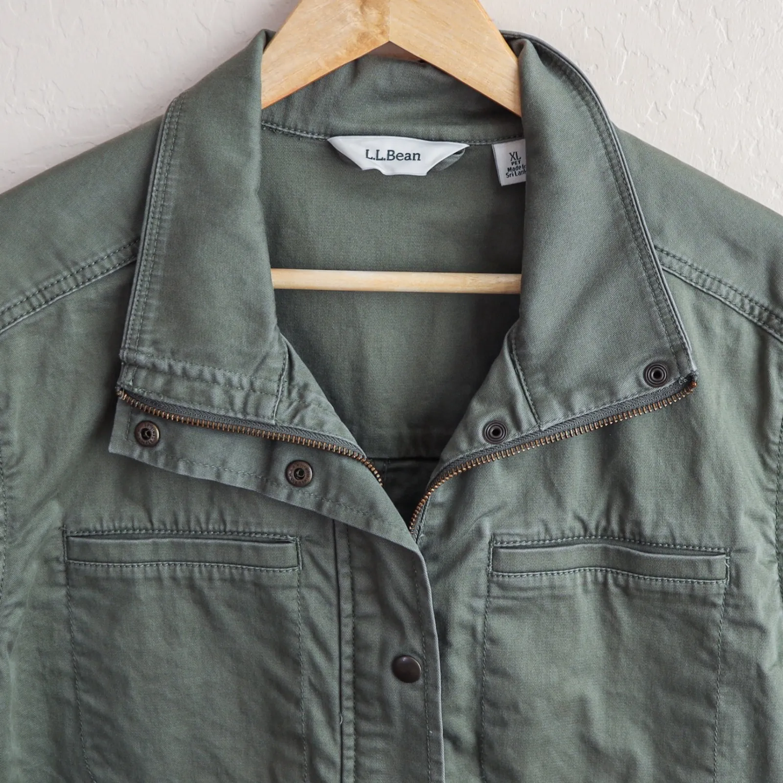 L.L.Bean Utility Chore Jacket Dusty Olive XL Petite Zip Front‎ Pockets Casual - Image 11