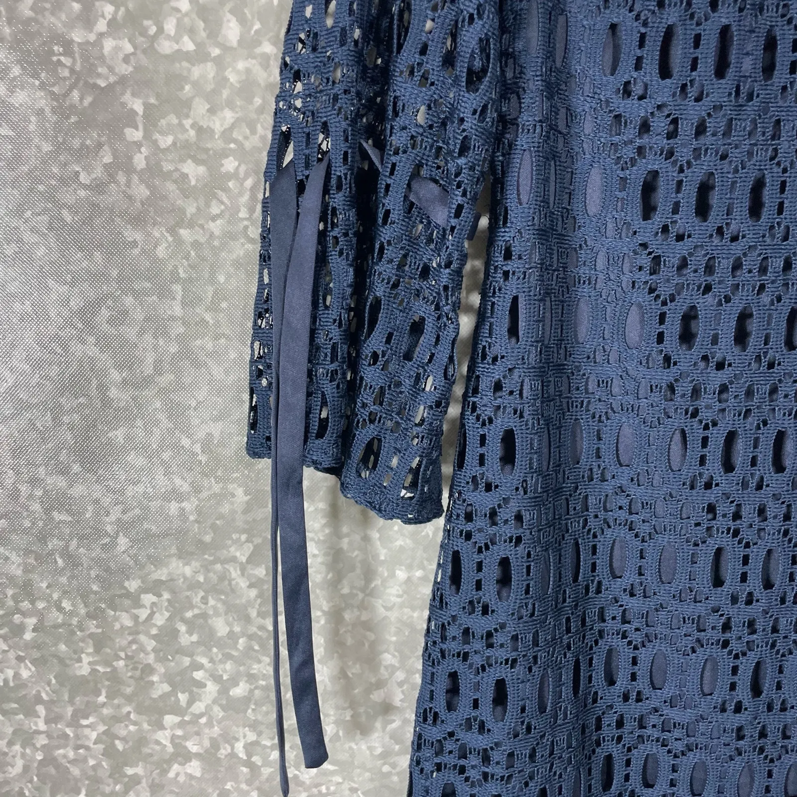 Dressbarn Women's Navy Blue Cottagecore Romantic Lace Dress - Size 8 - Ribbon - Image 3