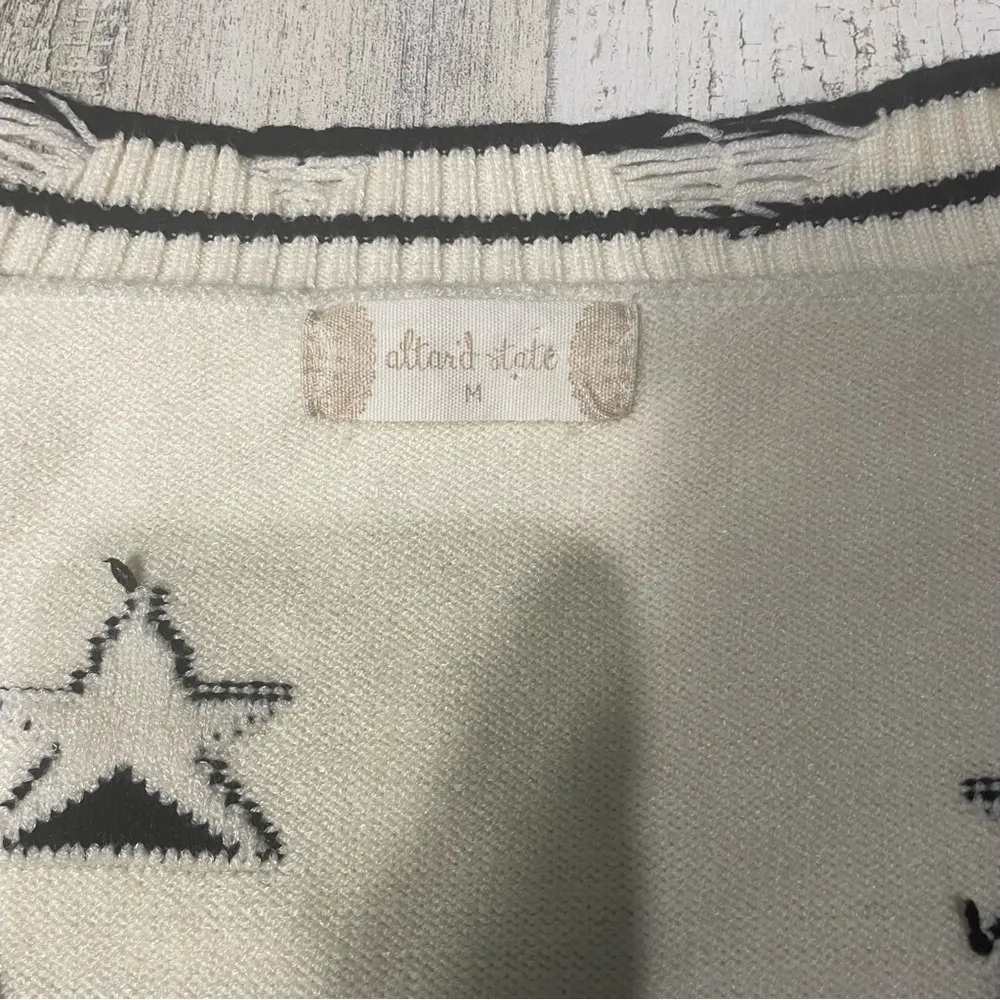 Altard State Star Print Deep V Neck Pullover Sweater Off White size M Folklore - Image 4