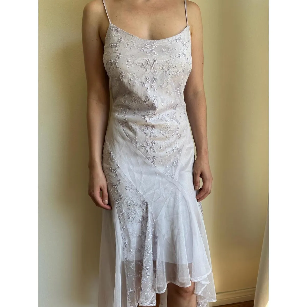 Lilac Lace Overlay Open Tie Back Fairy Midi Dress - Image 2