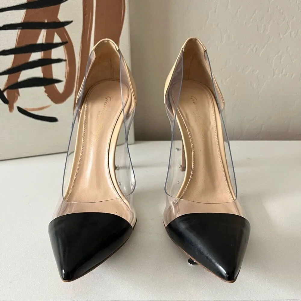 Gianvito Rossi Plexi 105 Black Nude Leather Stiletto‎ Heel PVC Pumps Size 36.5 - Image 2