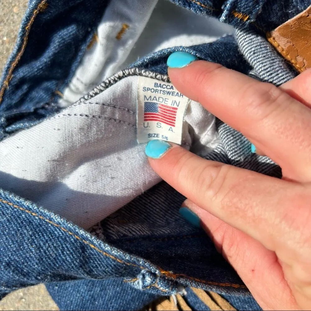 Vintage 80s high rise fringe bare back cowgirl western jeans Blue Size 25 - Image 5