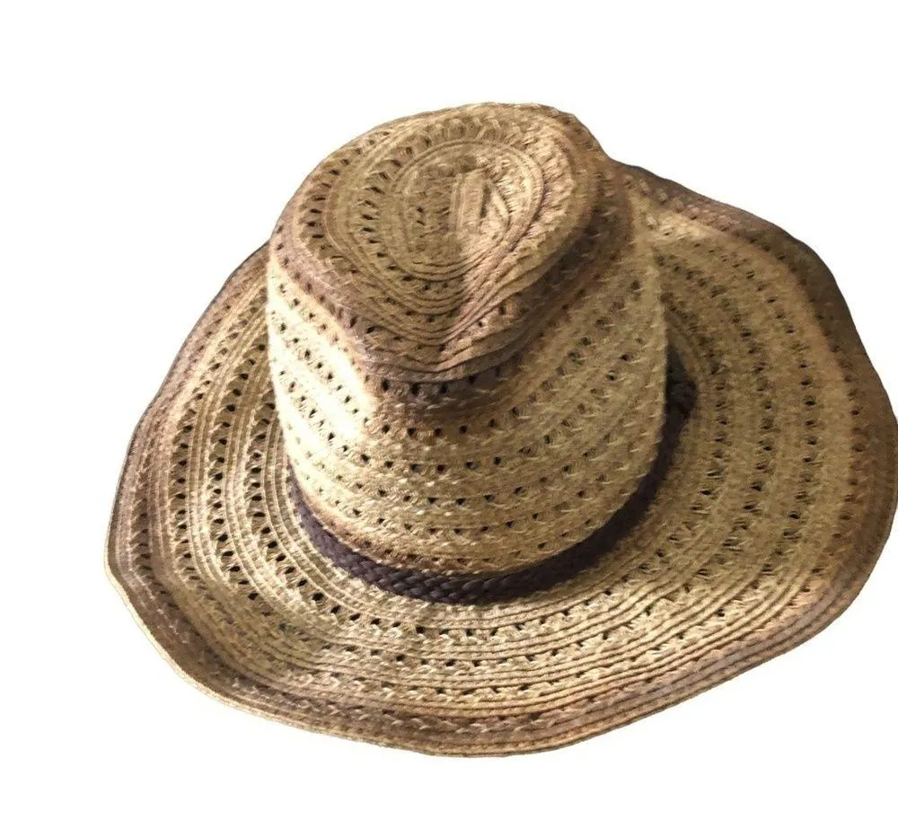 Straw Summer Gardening Boat Hat Braided Trim Brown/Tan Beach Boho Chic Straw - Image 3