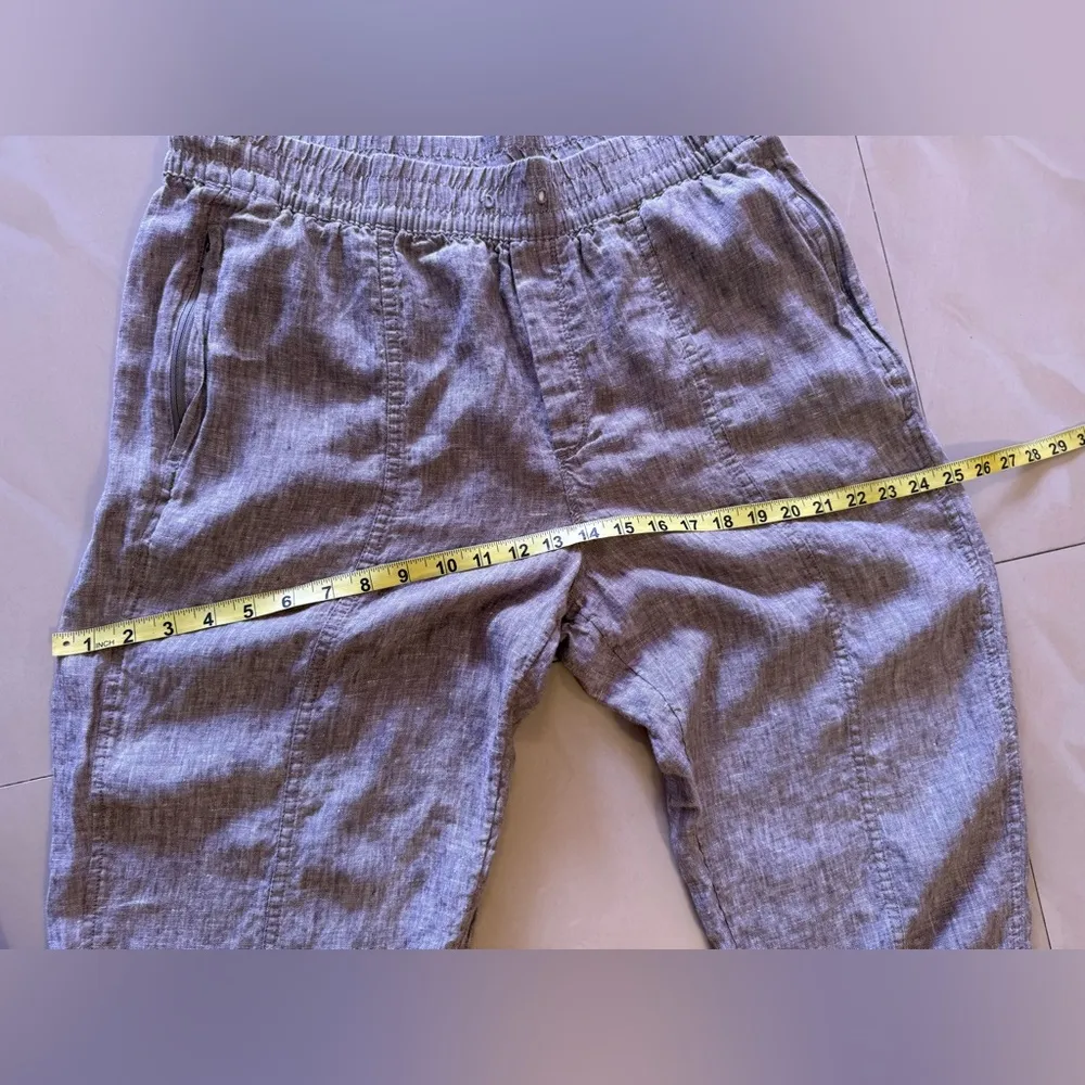 Athleta tall gray pants linen elastic waist and  foot 4 pockets tie size L - Image 10