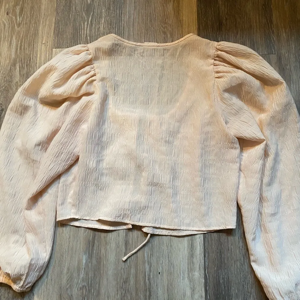 Levi's Puff Sleeve Tie Front Crop Pink Blouse XS Boho Cottage Feminine Ballet - Image 7