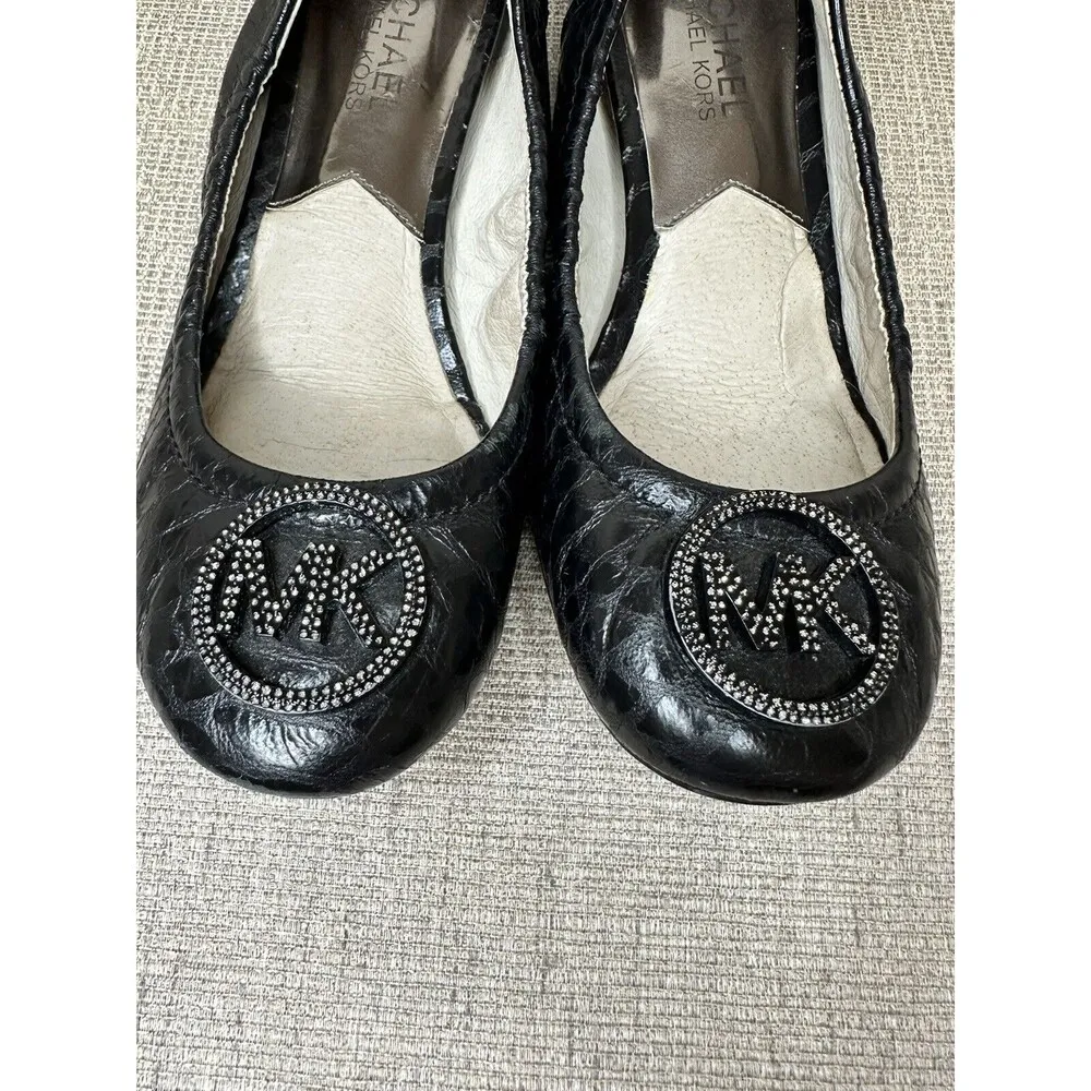 Fulton Black Quilted Leather Ballet Flat Shoes Silver MK Women’s 5 - Image 5