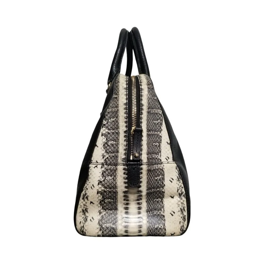 MICHAEL Michael Kors Black Pebbled Leather & Faux Python Bowler Satchel - Image 5