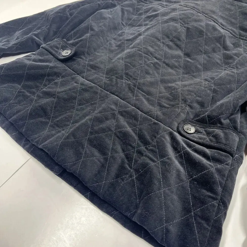 TALBOTS WOMEN'S BLACK VELOUR QUILTED BUTTON-DOWN JACKET SZ 8 Classic Preppy - Image 5
