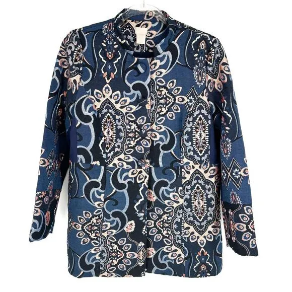 Chico's Jacquard Jacket‎ Size Small Metallic Thread Embroidered Gold Brocade - Image 3