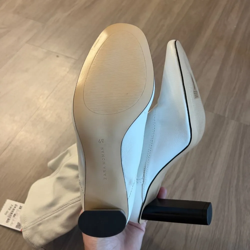 NEW Zara White Leather Booties Size 39 - Image 5